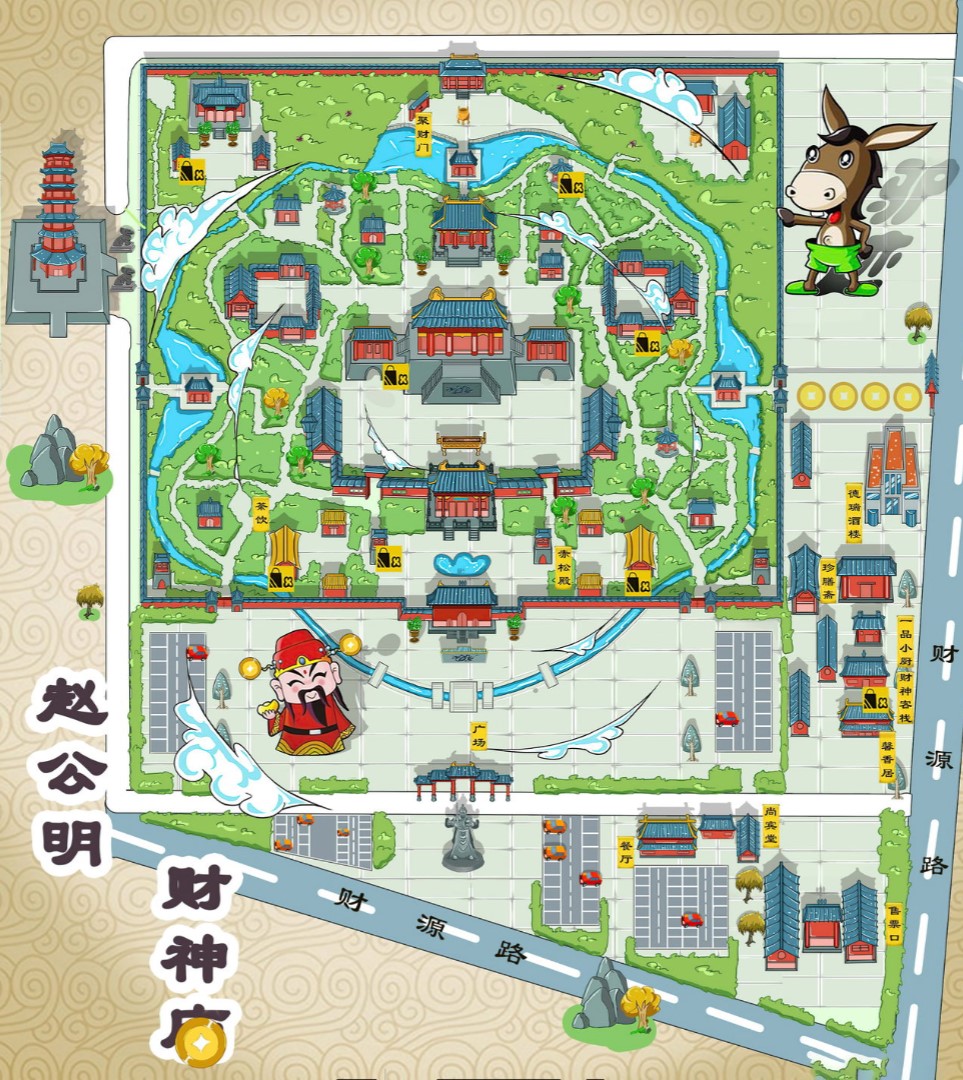 榆阳寺庙类手绘地图